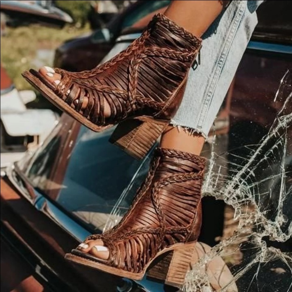 Freebird by Steven Bela peep toe high heeled booties